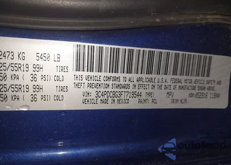 2015 Dodge Journey Sxt from USA, damaged, VIN 3C4PDCBG3FT719544